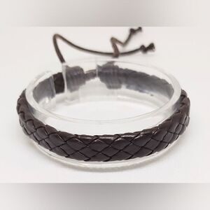 Men's bracelet leather braided brown new e38